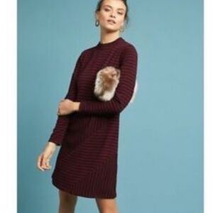 Hutch Striped Long Sleeve Dress in Black and Burgundy